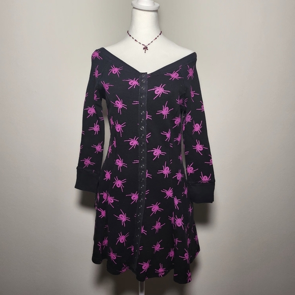 Betsey Johnson 2000s Y2K Witchy Cottagecore Whimsigoth Longsleeve Spider Dress M - Picture 1 of 9
